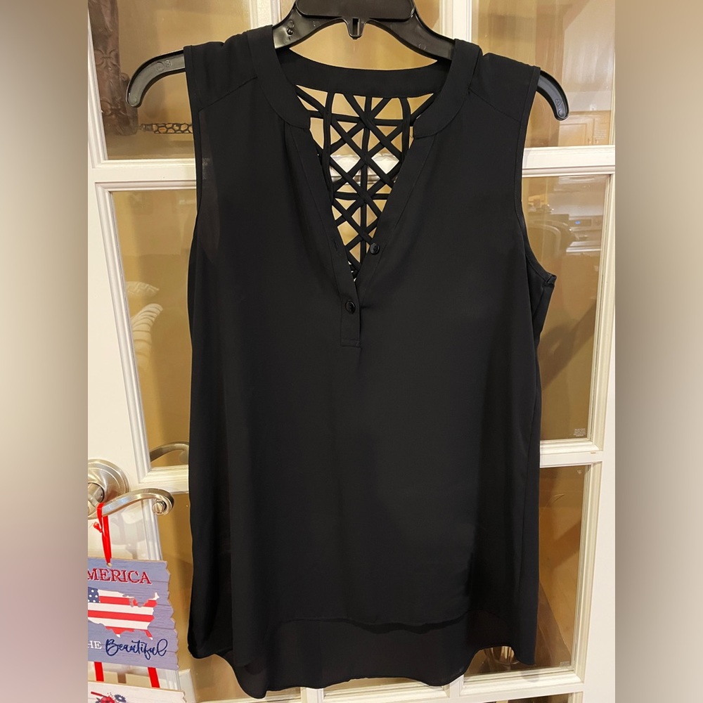 Black Sleeveless V-Neck Blouse